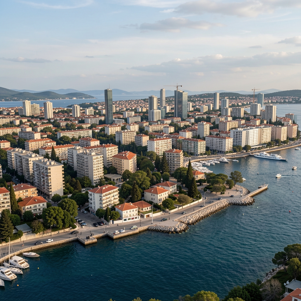Панорама Подгорице са новом луком Морача, урбана средина, хоризонт приморске метрополе, прољеће